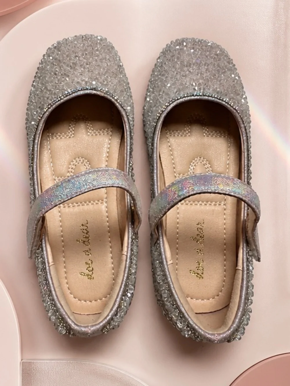 NWOB Doe a Dear Little Girls Pink Bead Stone Flat Shoes - Size 13